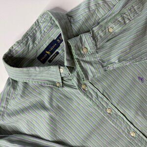 Ralph Lauren Men's Stripe Button Down Long Sleeve Shirt 18 34/35 Purple Pony